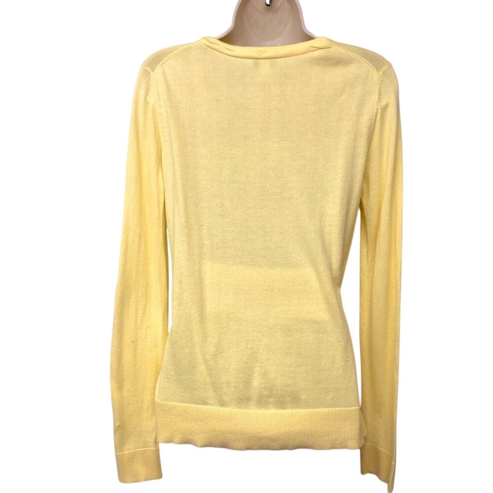 Ann Taylor Loft Light Yellow Lightweight Cardigan Stylish Ruffled V Neckline - Picture 15 of 16